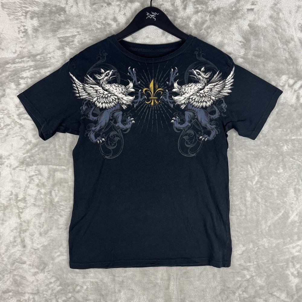 Xtreme Couture Black Double-Sided Wings Graphic Crew T-Shirt Mens Small Grunge